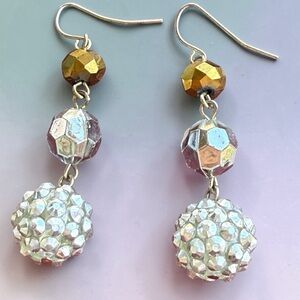 Faceted Crystal Drop Earrings – Gold Tone & AB Rhinestone